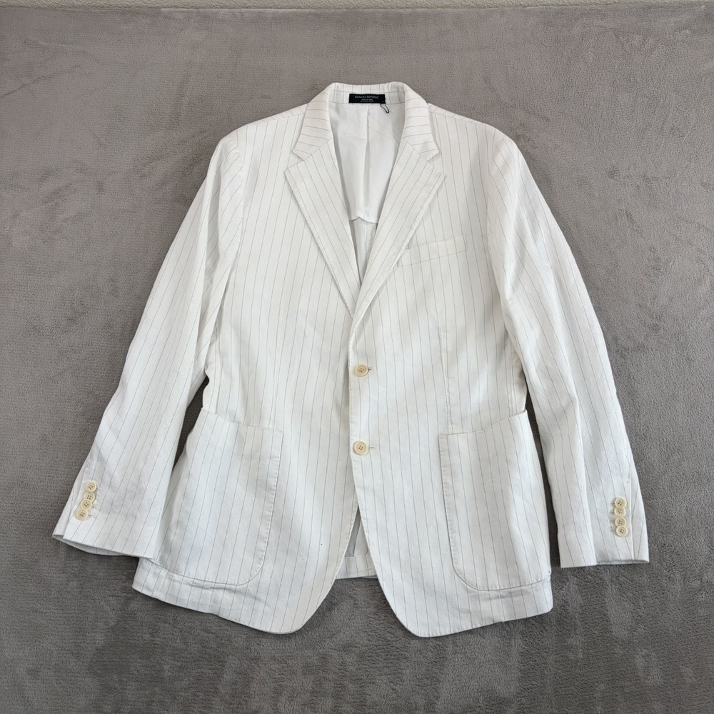 Banana Republic Tessuti di Sondrio Blazer Sport Coat in White Grey Striped Linen